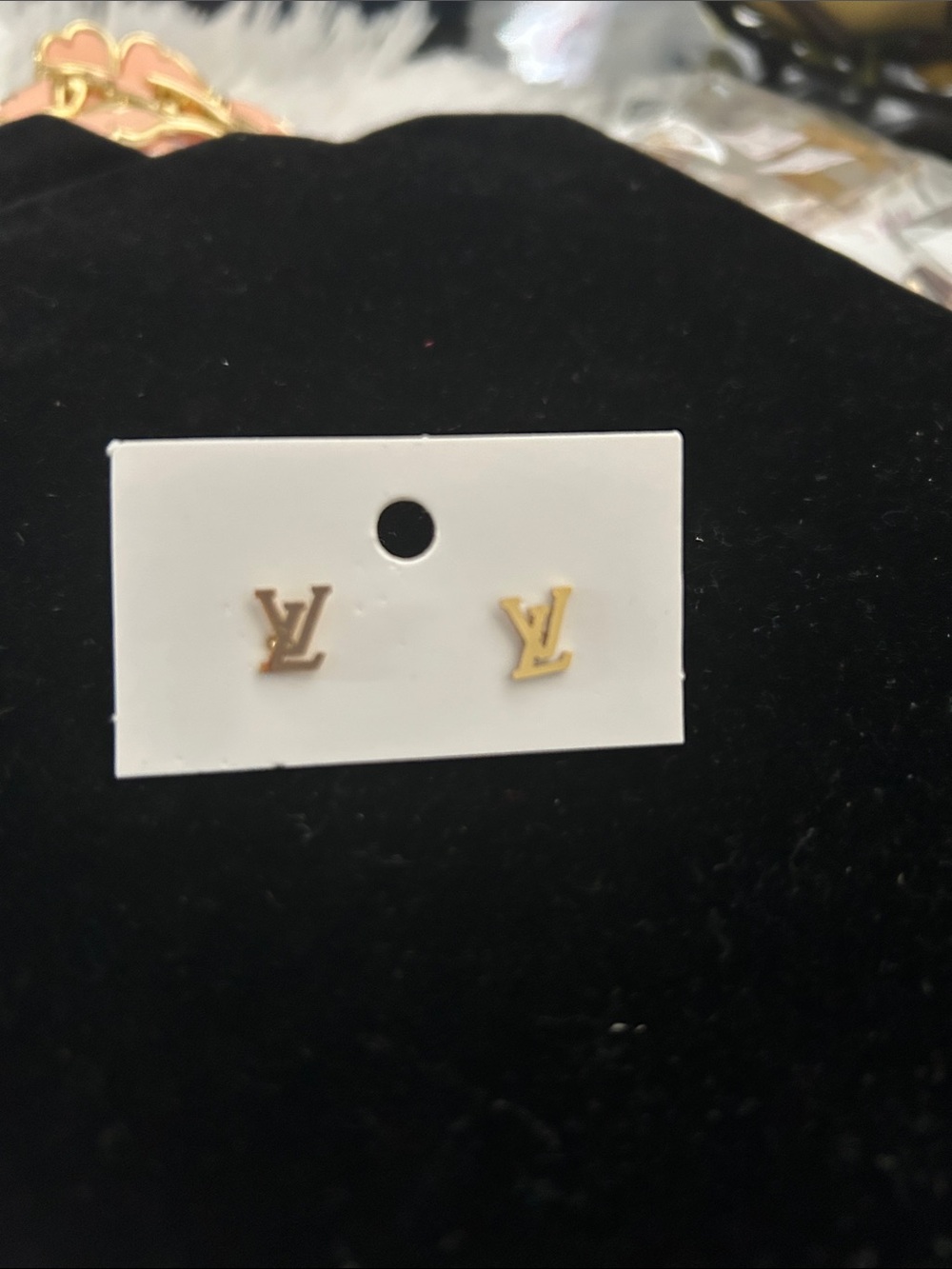 Gold LV Monogram Stud Earrings - Women's Fashion Jewelry